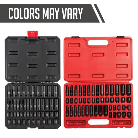 48 Piece One Quarter Inch Drive Impact Socket Set With SAE And Metric Sizes 3/16 To 9/16 Inch 4mm To 15mm in black and red cases