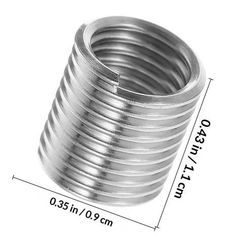 Close-up of 10 Pieces Stainless Steel Threaded Inserts Repair Kit M8 With Wear Resistant Thread Sleeves