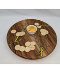 Handmade 17 Inch Lazy Susan Turntable with resin finish, holding crackers and dip, for kitchen organization and country decor