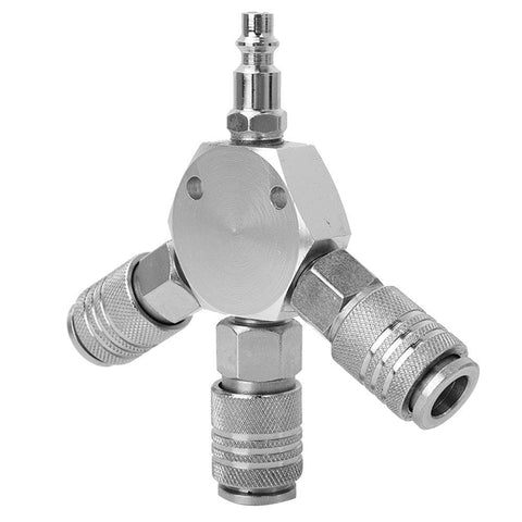 Three Way Air Hose Manifold Quick Coupler Connector Adapter Splitter For Pneumatic Tools One Quarter Inch Female NPT