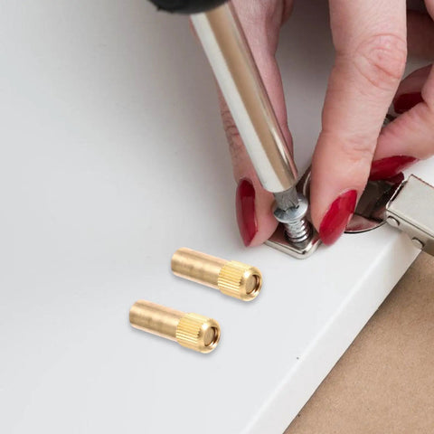 Brass Shelf Pins Set Durable And Easy To Install With Antique Style No Fuss 4 Pack Golden Color Shelf Support Pegs with screwdriver