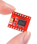 Close-up view of TB6612FNG Dual DC Motor Driver Module for two motors, featuring 1.2A continuous and 3.2A peak current capabilities.
