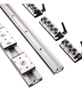 No Sweat Dual Axis Roller Linear Guide Rail Kit For Woodworking Benches Featuring Sgb10 Glide Blocks and Tough Aluminum Rails, showing components.