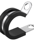 Front view of 50 Pack Half Inch Cable Clamps 304 Stainless Steel Insulated Hose Clamp Pipe Clamp Wire Clamp with Rubber Cushioned Grip
