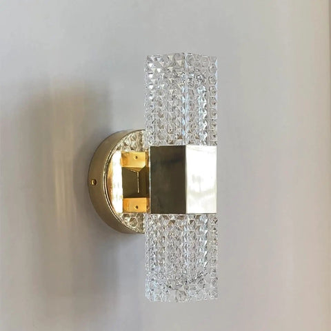 EDFGVH Glass Lampshade Wall Lamps LED Light Source Sconces 11.4in Bedside Decorative(Gray) clear glass and gold metal design.