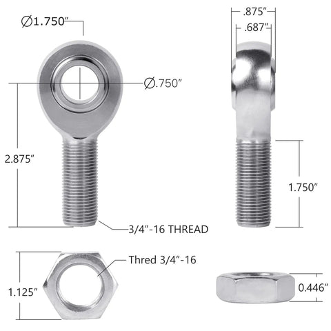 Beefed Up Three Quarter Inch Heim Joint Rod End Kit With Chrome Plated Chromoly Joints Includes Left And Right Hand Thread Sets Tube Adapters Misalignment Spacer Jam Nut Heavy Duty Panhard Rod End Kit For Off Road And High Load Use, 3/4-16 thread