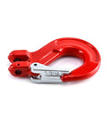 Three Eighths Inch Safety Clevis Slip Hook With Latch, 4400 Lb Working Load, Grade 80 Drop Forged Alloy Steel, red and silver