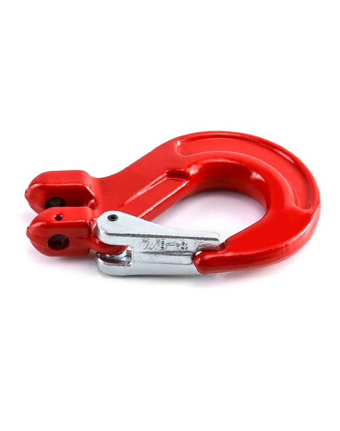 Three Eighths Inch Safety Clevis Slip Hook With Latch, 4400 Lb Working Load, Grade 80 Drop Forged Alloy Steel, red and silver