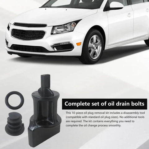 Upgraded Complete Car Oil Drain Plug Kit For VW Audi TSI Engines With 10 Plugs Plus Tool And Gaskets To Stop Leaks And Keep Your Ride Running Smooth Like A Dream Today. black plastic drain plug tool, O-ring and gasket for VW Audi TSI oil change