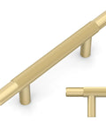 Brushed Gold Knurled Cabinet Pulls, 10 Pack, 3 Inch Center To Center Holes, Solid Zinc Alloy Kitchen Cabinet Handles, close-up view