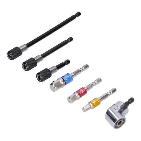 Grab This Awesome 7-Piece Socket Adapter Kit With Colorful Hex Shank Extensions For Easy Drilling And Screwdriver Work That Fits 1/2 Inch 3/8 And 1/4 Sizes Perfectly For Pro Tools Or Weekend DIY Projects Anytime. 7-piece chrome vanadium steel socket adapter kit with hex shank extensions