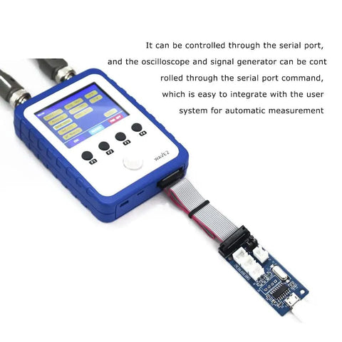 Dual Channel Handheld Digital Oscilloscope Kit with Two Point Four Inch Touch Screen, USB connection visible