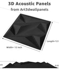 Totally Rad 3D Acoustic Panels For Walls Soundproofing Foam Tiles 12X12 Inches Black textured panel with dimensions shown.