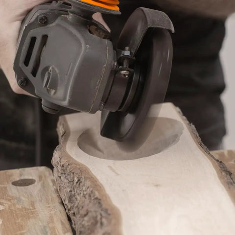 Knockout Turbo Scraper Wheel For Angle Grinders With Swivel Carbide Blades, plane raw lumber with precision on a wooden surface.
