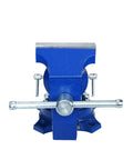 Front view of 5 Inch Multi Function Vise With Anvil Blue Bench Vise Built Tough Heavy Duty Tool 360 Degree Swivel Base Durable Iron