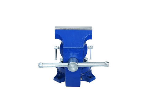 Front view of 5 Inch Multi Function Vise With Anvil Blue Bench Vise Built Tough Heavy Duty Tool 360 Degree Swivel Base Durable Iron