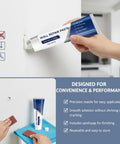 Person using All-In-One Drywall Repair Kit With Scraper And Fast-Dry Paste, Spackle Wall Patch Putty Tube on wall crack.