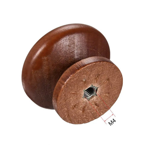Heavy Duty Round Wood Cabinet Knobs 10 Pack With Matching M4 Screws Matte Brown Drawer Pulls For Modern Kitchen Cupboards Quick Install showing detailed view of wood knob.