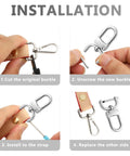 4 Pack Detachable Snap Hook Swivel Clasps With D Rings For DIY Purse Strap Replacement, Silver Three Quarter Inch installation guide