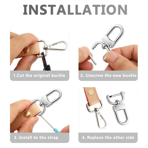4 Pack Detachable Snap Hook Swivel Clasps With D Rings For DIY Purse Strap Replacement, Silver Three Quarter Inch installation guide