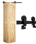Heavy Duty Bi Folding Sliding Barn Door Hardware Kit For Two Doors 3 Foot Track 36 Inch Frosted Black Carbon Steel Rust Resistant Durable Hardware Kit Only No Door