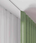 Hidden Ceiling Curtain Track System for Recessed Installations With Aluminum Alloy Rail And Smooth Pulley No Light Leakage Heavy Curtain Support Ideal For Living Room Bedroom Shower And Room Divider 1 Meter Length, installed with green curtains and white sheer panel