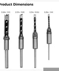 Badass 4 Piece Steel Mortising Chisels Set Knocking Out Crisp Square Hole Cuts For Precision Woodworking Joints showing four chisel sizes