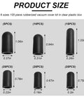 Boss 105 Piece Vacuum Cap Kit with six sizes rubber end plugs dimensions for car hoses, carburetor, manifold vacuum lines