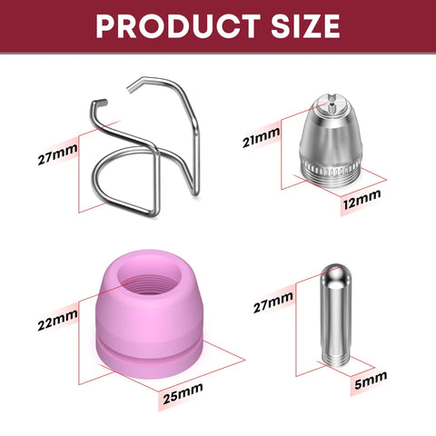 All In One Plasma Cutter Consumables Kit For AG 60 Series Torches Including AG 60P SG 55 And WSD 60 Tips dimensions guide