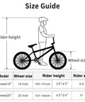 Size guide for Freestyle BMX Bike For Kids 20 Inch Beginner Friendly Bicycle For Ages 7 To 13 With Durable Hi Ten Steel Frame Black With Green Tires