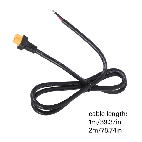XT60 Cable With 14AWG 2 Pin Female Connectors For Drones, Solar Panels And Power Stations, shown coiled with size options.