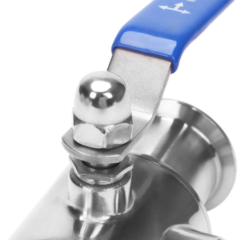 DERNORD 2" Tri Clamp sanitary 3-way ball valve, blue handle, 304 stainless steel, 2" tube OD