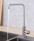 AOXHUGB Kitchen Tap Filtered Water Stainless Steel Straight Drinking Faucet for Water Purifier-Black (Brushed A) with flowing water in kitchen sink.