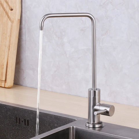 AOXHUGB Kitchen Tap Filtered Water Stainless Steel Straight Drinking Faucet for Water Purifier-Black (Brushed A) with flowing water in kitchen sink.