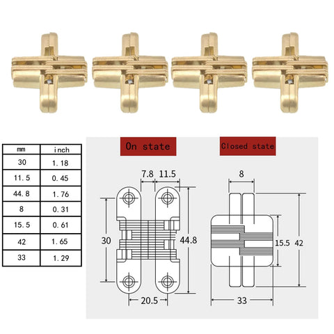 Ultra Thin 41x36mm Hidden Cross Concealed Hinge Set Of 4 For Frameless Kitchen Cabinets And Folding Doors Invisible Hardware That Delivers Clean Look And Smooth 180 Degree Opening with diagram