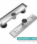36 Inch Linear Shower Drain With Removable Wave Pattern Grate, Matte Black 304 Stainless Steel Floor Drain, V design view