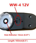 Close-up of 12V RS390 gearbox component, hole diameter 12mm, labeled WW-4 12V, part of Two Pack 12V RS390 16000RPM Gearbox With DC Motor