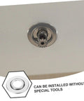Close-up of stainless steel double disc escutcheon plate for fire sprinkler heads, showcasing easy installation.