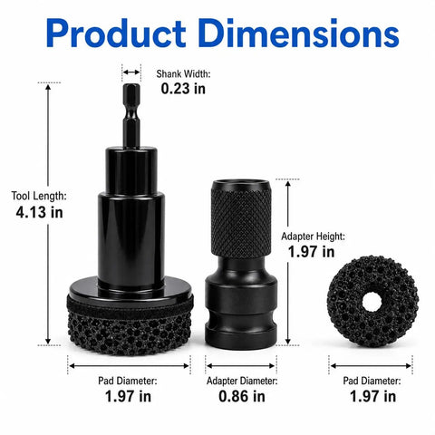 Complete Wheel Hub Resurfacing Kit With Pro Hub Cleaning Tool And Wheel Stud Cleaner dimensions shown in inches