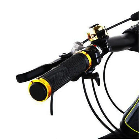 Golden Aluminum Locking Handlebar Grips For Mountain Bikes With Double Locking Ring System Rubber Comfort Grips on bike