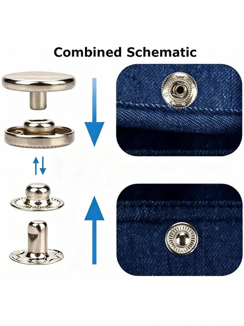 Top Shelf Metal Snap Fastener Kit Delivers Forty Complete Sets Of Genuine Press Studs Measuring Twelve Point Five Mm Wide In Four Vivid Colors With All Pro Installation Wrenches Ready For Jeans Fabric Leather And No Hassle Diy Crafting - schematic of press studs for sewing and installation on denim.