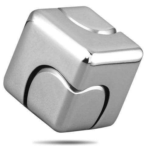 Silver Multimode Fidget Cube Spinner 2 In 1 Gyro Metal Desk Gadget for Focus and Relaxation, portable sensory EDC toy.