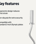 47 Inch Olympic Curl Barbell Bar With Non Slip Knurled Grip Chrome Finish, key features and compatibility with 2-inch plates