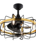 HomeStock Modern Industrial 21-Inch Ceiling Fan with Dimmable Light Kit and Remote Control for Small Rooms with black and gold cage design.