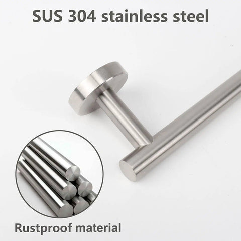 Close-up of brushed nickel wall-mounted 9 Inch Hand Towel Ring Holder made of SUS304 stainless steel, showcasing rustproof material.