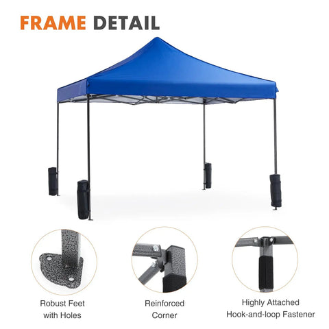 10x10 Ft Pop Up Canopy Tent For Camping Parties Events Patio Beach Backyard All Weather Heavy Duty Instant Sun Shade With Sand Bags Blue Party Ready For Outdoor Markets And Gatherings Easy Setup Portable Shelter