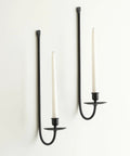 Super Rock Solid Iron Wall Candle Sconces Set Of Two Matte Black Metal Hanging Mount For Modern Farmhouse Living Room Fireplace Straight Up Premium Decor with white candles.