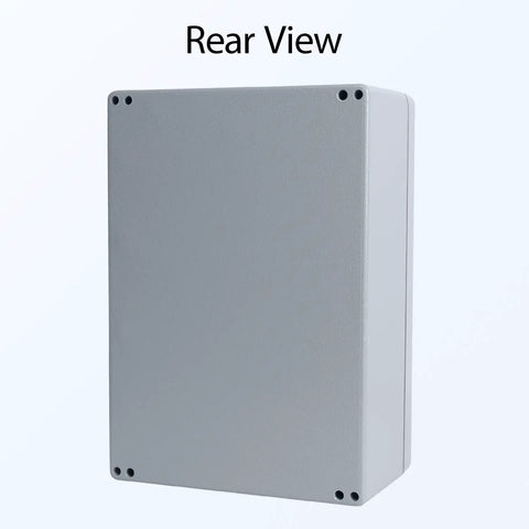Rear view of Rugged Outdoor Aluminum Electrical Junction Box IP67 Waterproof Dustproof Enclosure Built For Tough Outdoor Use Gray