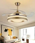 42 Inch Invisible Reversible Ceiling Fan With Light And Remote Retractable Brown Blades 3 Color Changing LED Light 3 Speed
