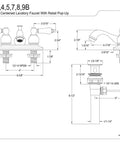 Technical diagram of 4 Inch Centerset Lavatory Faucet With Drip Free Washerless Cartridge, Polished Chrome Finish, deck mount installation.